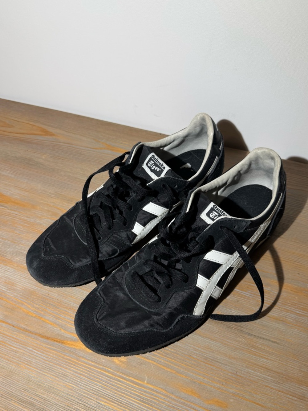 Onitsuka Tiger Black with White Stripes Low-Profile Sneakers 11.5